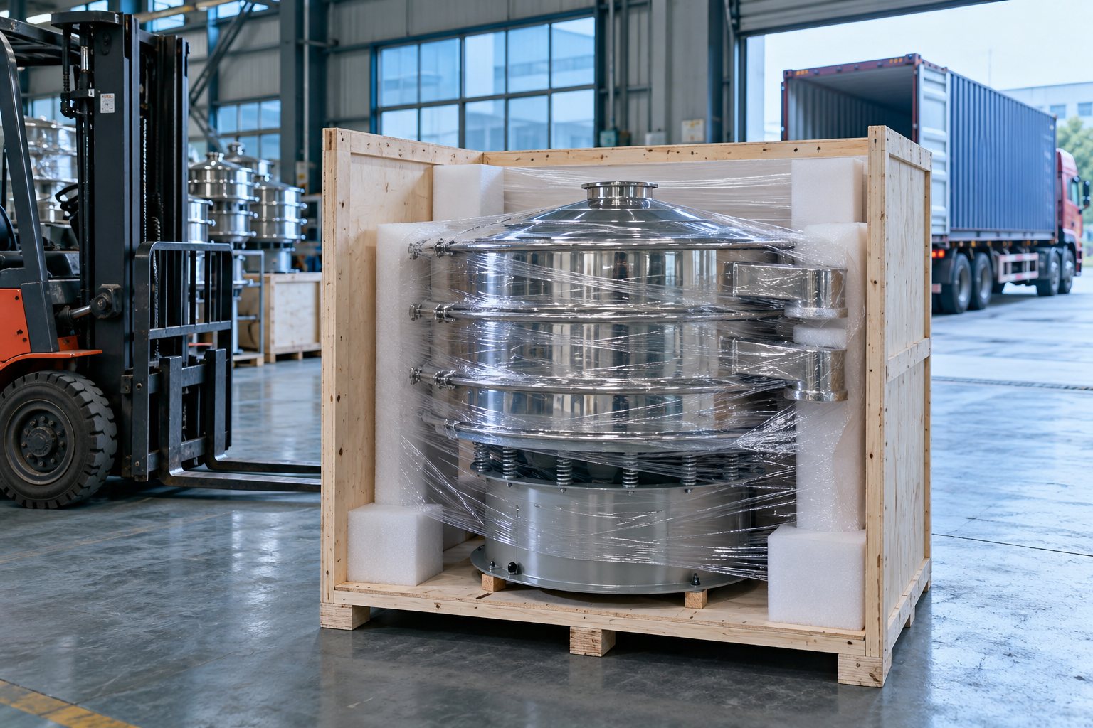 Export-standard crating of a linear vibrating screen